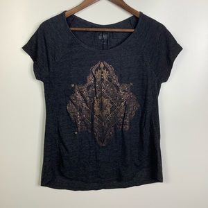 Lucky Brand Charcoal Gray and Gold Tee